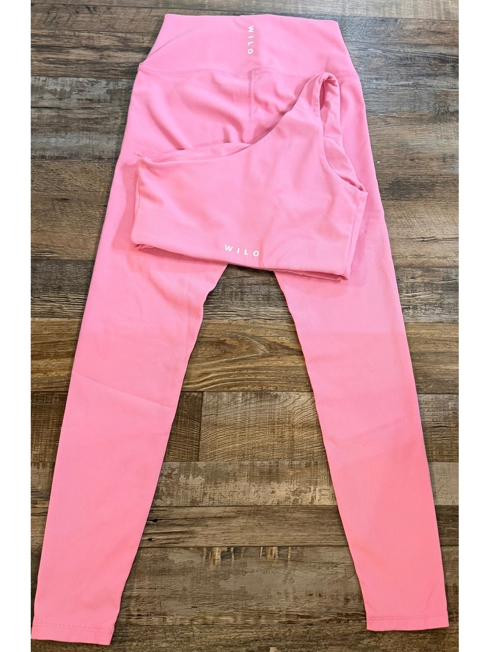WILO The Label Pink Ribbed One Shoulder Sports Bra Leggings Set Size S
